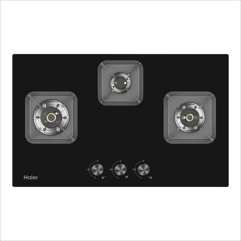 Haier 3 Full Brass Burner Hybrid-Hob with metal Knobs & Auto Ignition